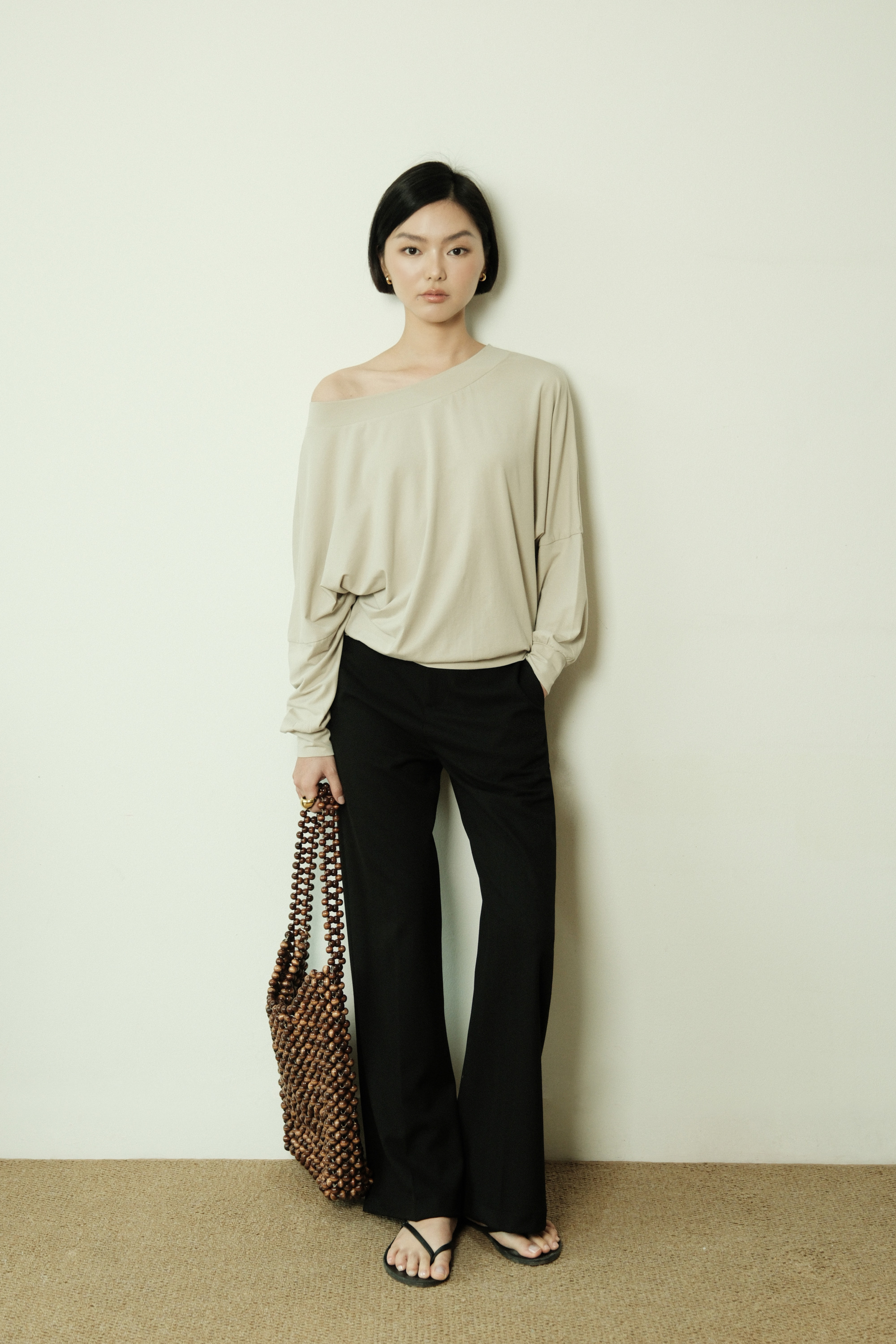 Off-shoulder tencel sleeve top